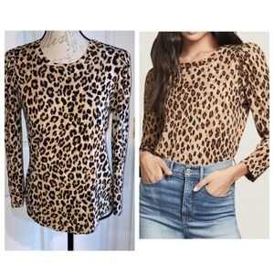 Veronica Beard Brown Leopard Porter Print Long Sleeve Top
